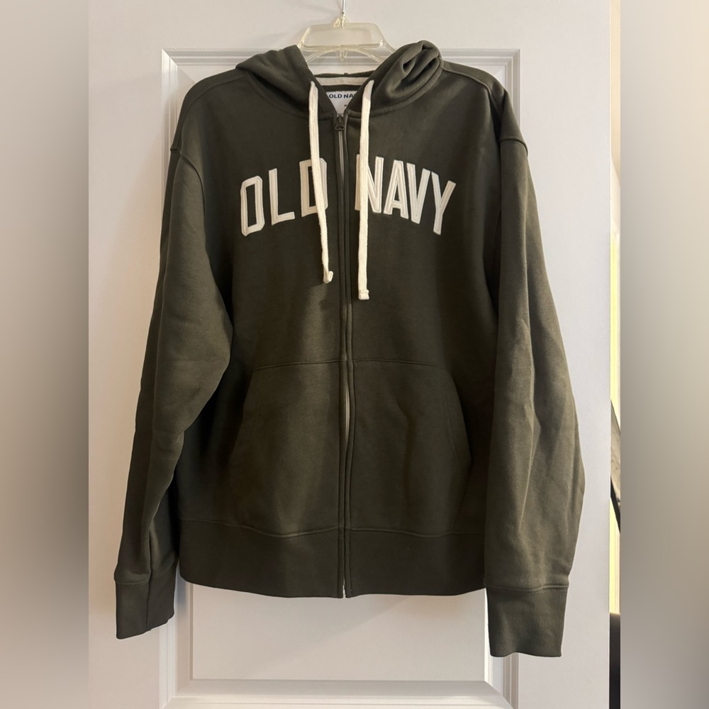 Old Navy Green Full Zip Hoodie White Logo Size Medium